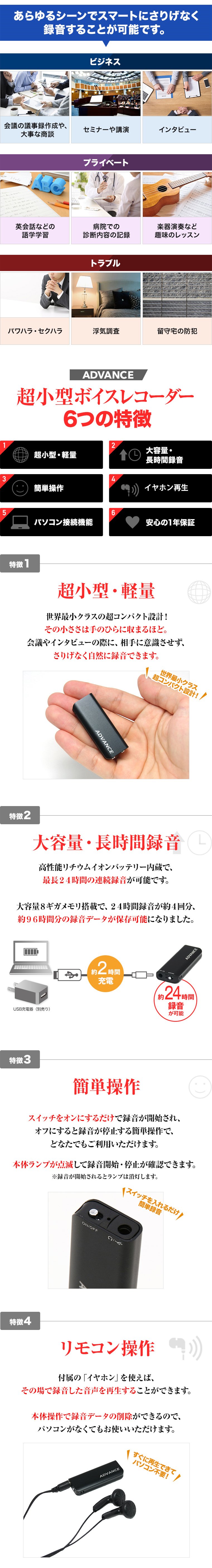 ボイスレコーダー ICレコーダー 録音機 小型 超小型 高性能 長時間